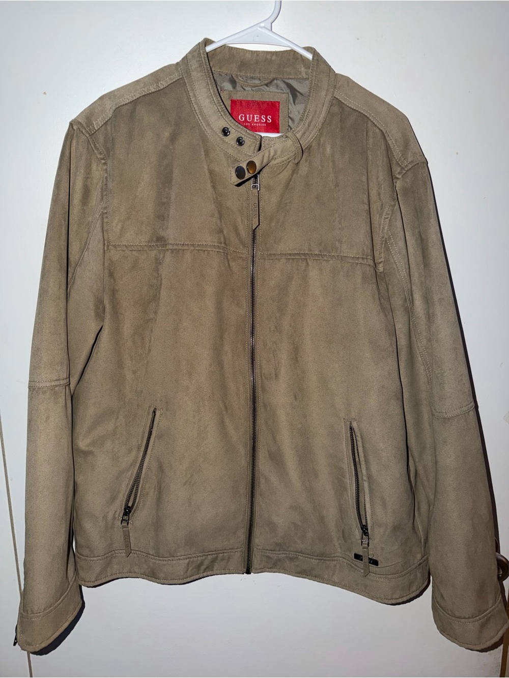 GUESS Men’s Tan/green faux Suede Zip-Up Jacket XL